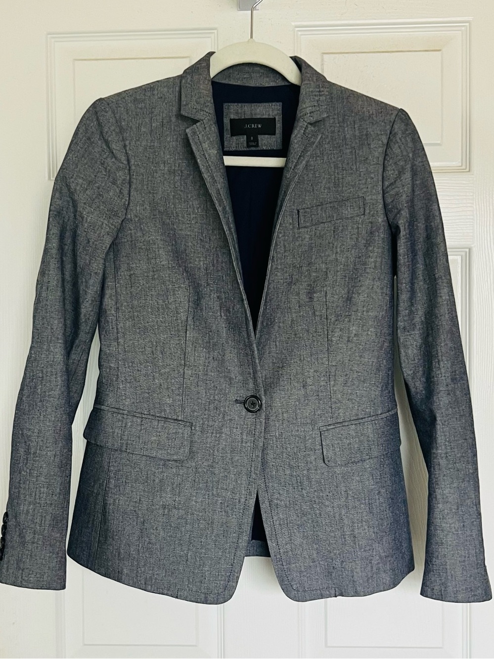 J Crew Regent Blazer Jacket Womens 2 Heather Gray Blue Single Button Lined